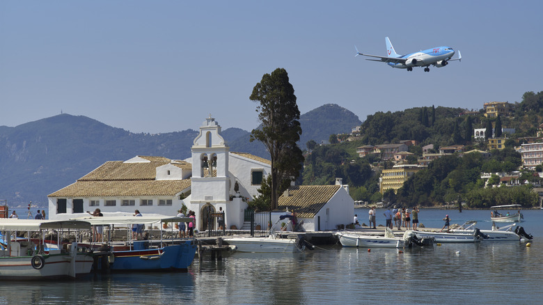 Airplane flying over Corfu