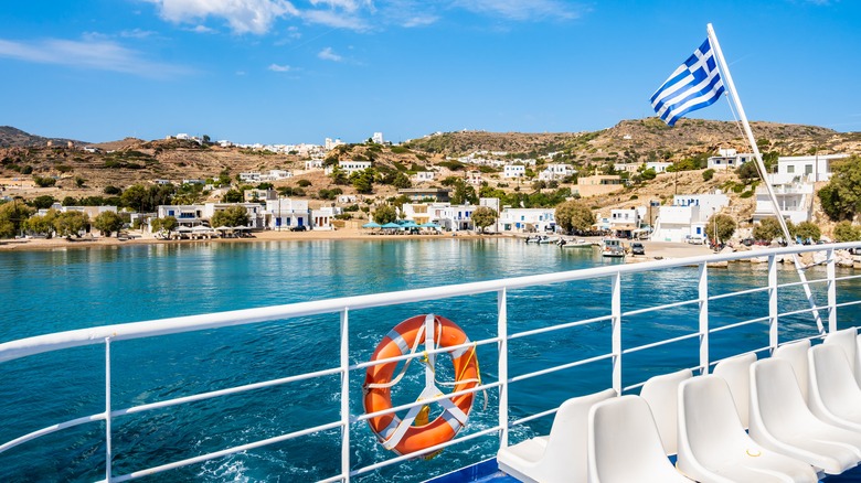 Ferry deck with Greek flag