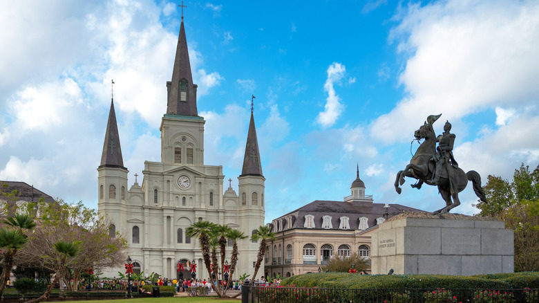 Jackson Square statue and cathedral