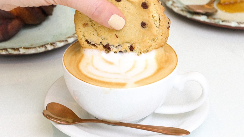 chocolate chip cookie and cappuccino