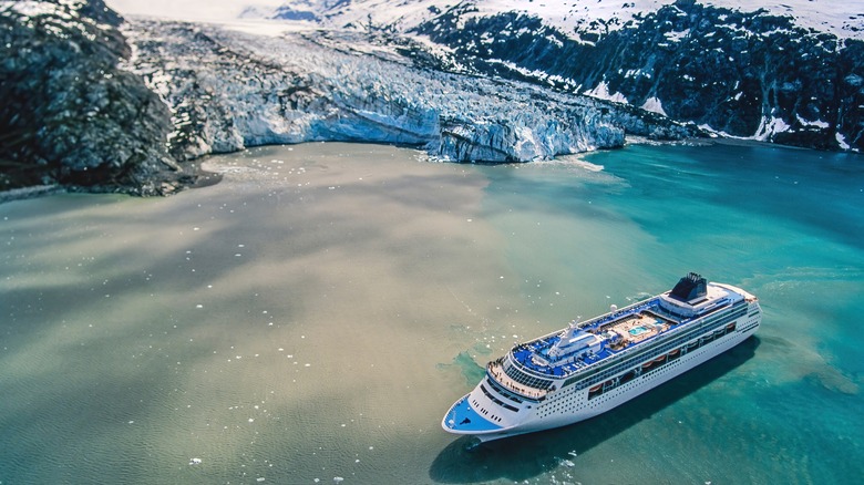 Cruise ship next to glacier