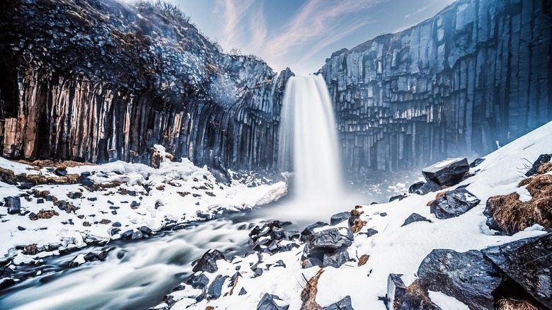 view of Svartifoss in winter