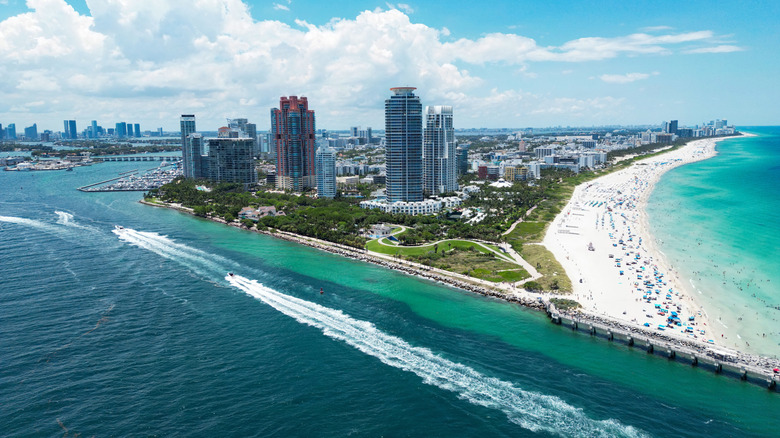 Miami Beach with a high-rise buildings