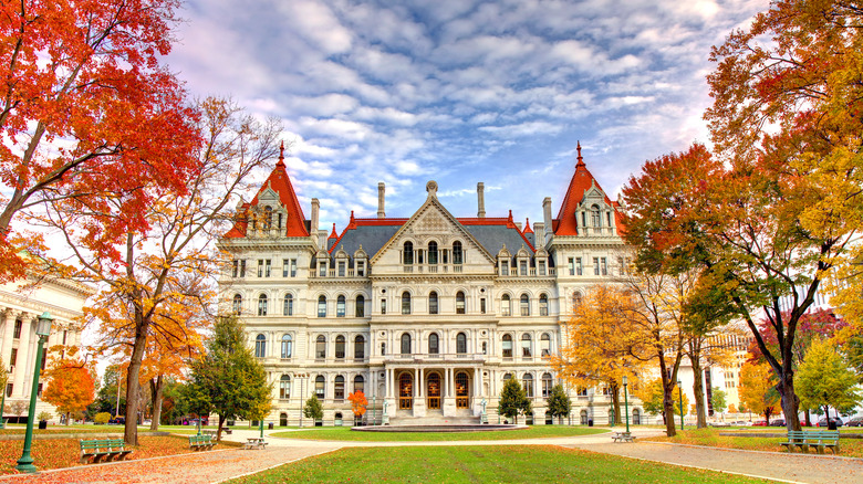 Albany capitol building in fall
