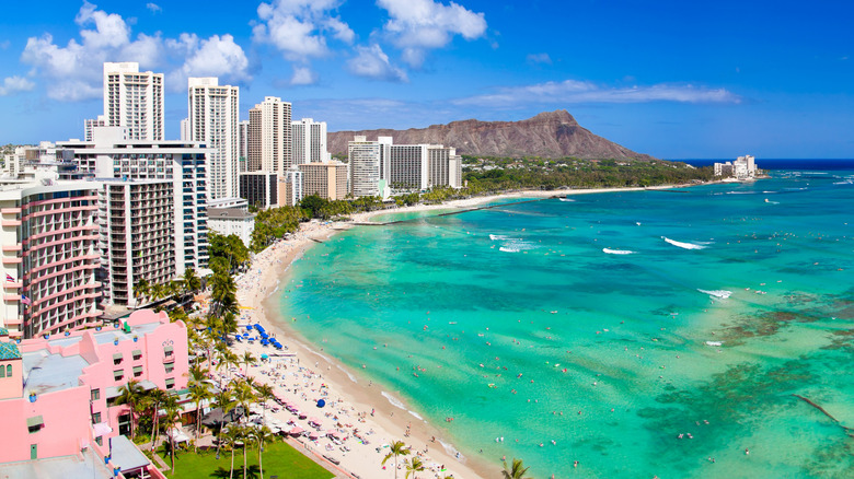 Honolulu, Hawaii beach from above