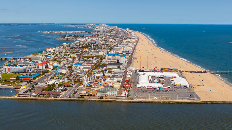 Aerial view of Ocean City town and beach in Maryland