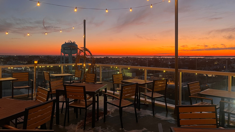 Rooftop restaurant patio at sunset in Ocean City, Maryland