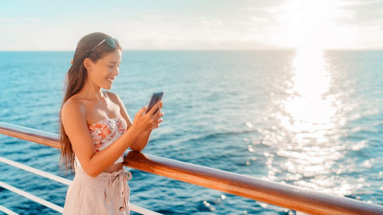 Woman phone cruise ship