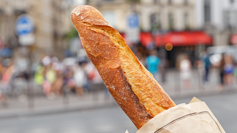 Baguette held on Parisian street