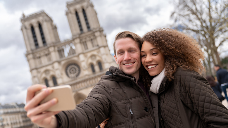 Couple selfie at Notre-Dame
