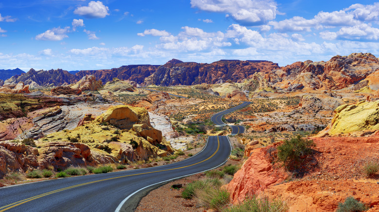 road through colorful rocky desert