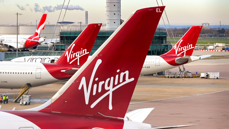 Fleet of Virgin Atlantic aircrafts at airport terminal