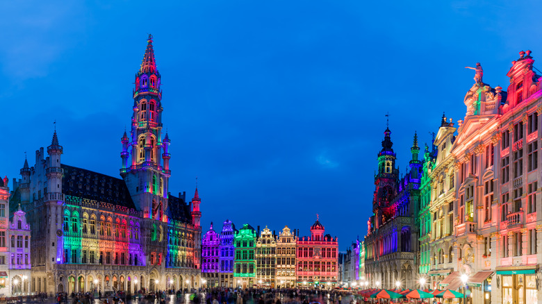 Brussels pride colors at night
