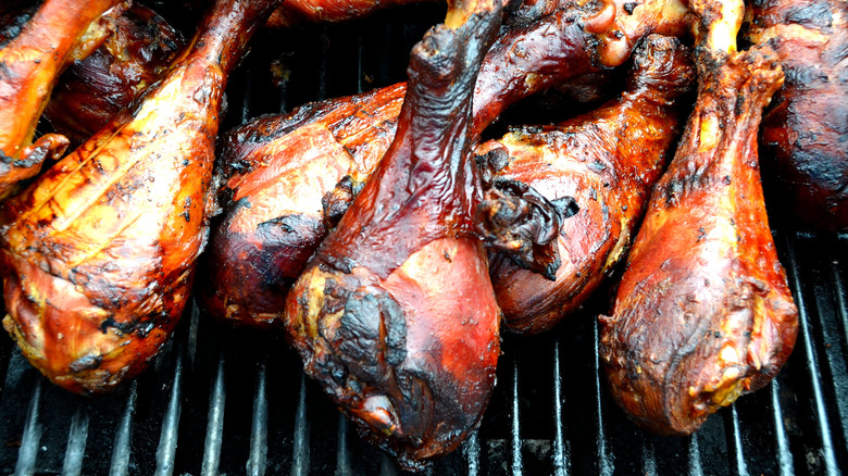 Smoked turkey legs on a grill