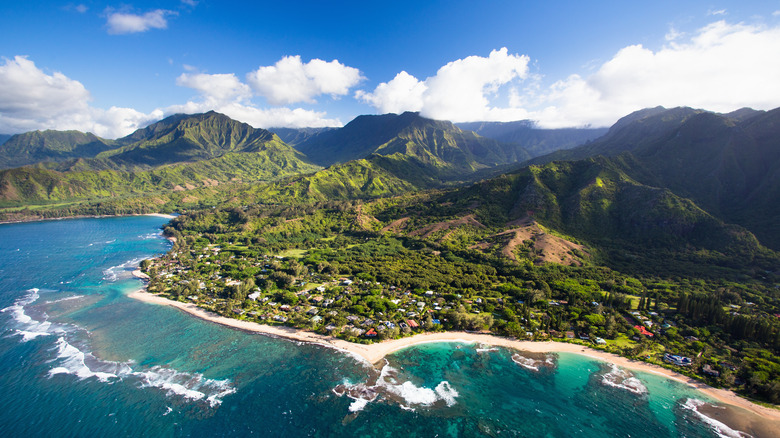 Aerial view of Kauai from above