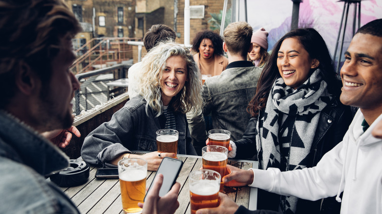 group of friends in a pub