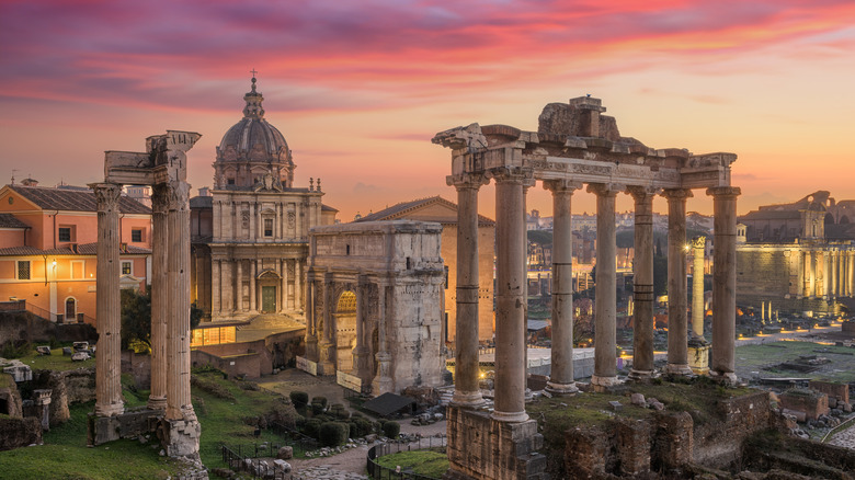 Roman forum ancient ruins sunset