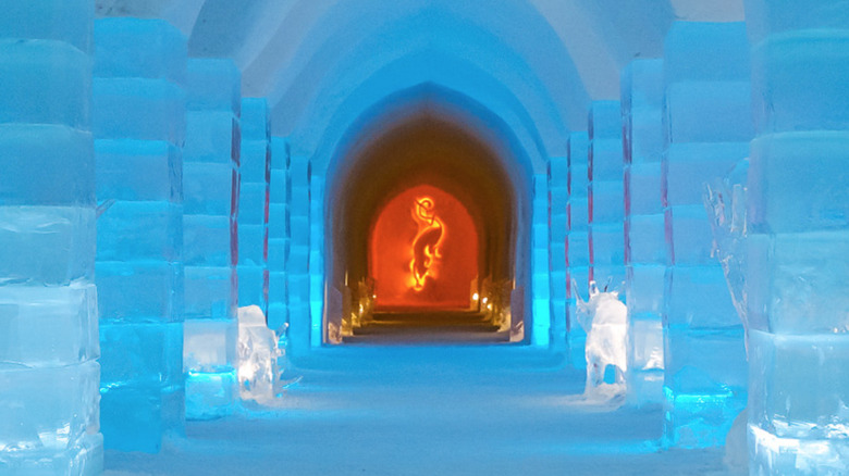 Beautiful passageway at ice hotel