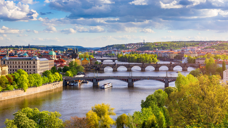 bridges over river in prague