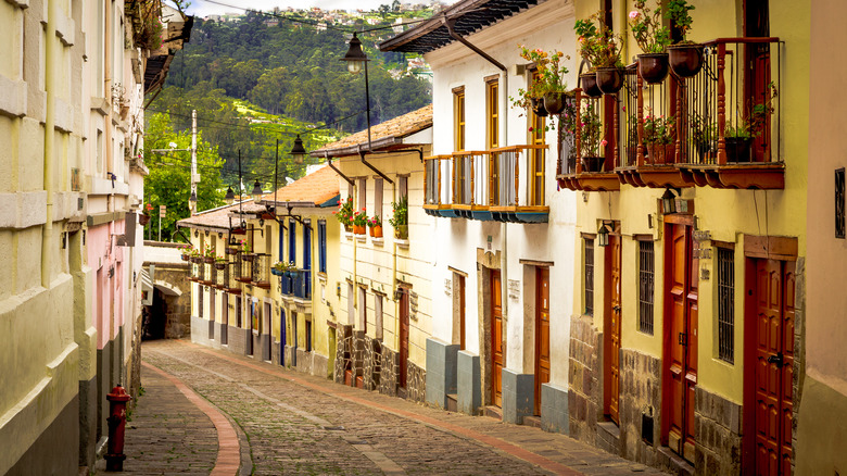 curved street in quito, ecuador