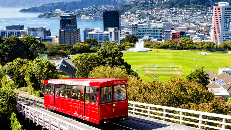 red cable car in wellington, new zealand