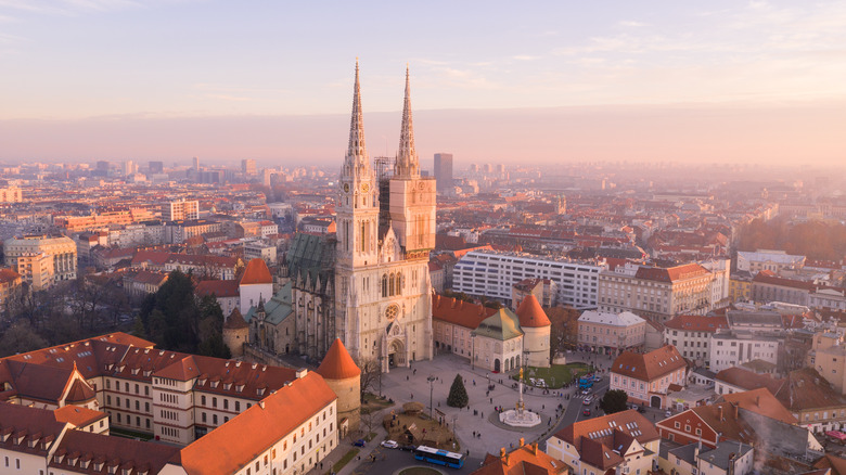 zagreb cathedral at dusk