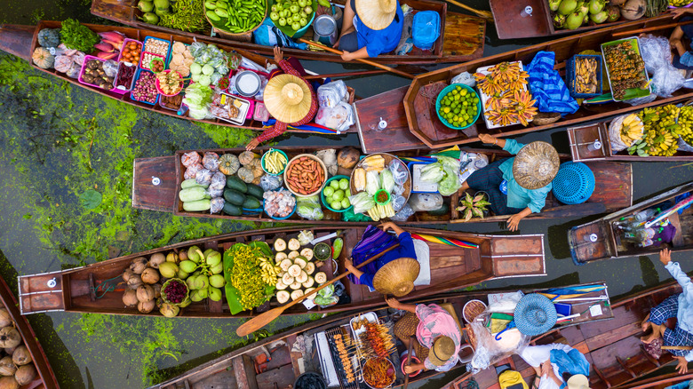 Kayaks with fruits and vegetables