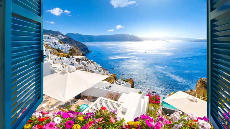 Terrace overlooking Greece coastline