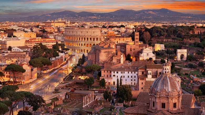 rome, italy at sunset