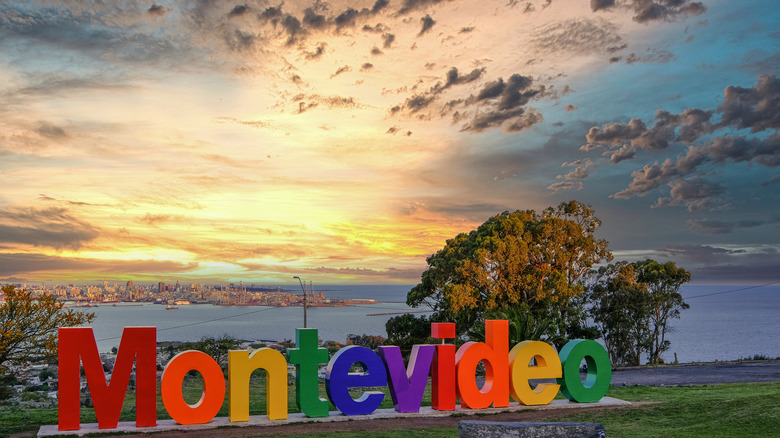 colorful Montevideo sign along coast