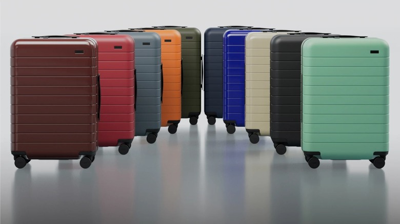 Ten colorful Away suitcases