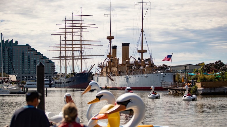 The two historic ships that make up the Independence Seaport Museum