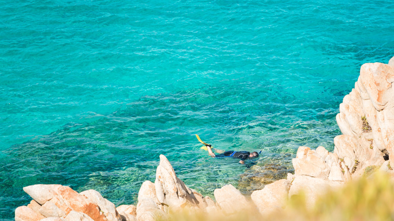person snorkling in turquoise water