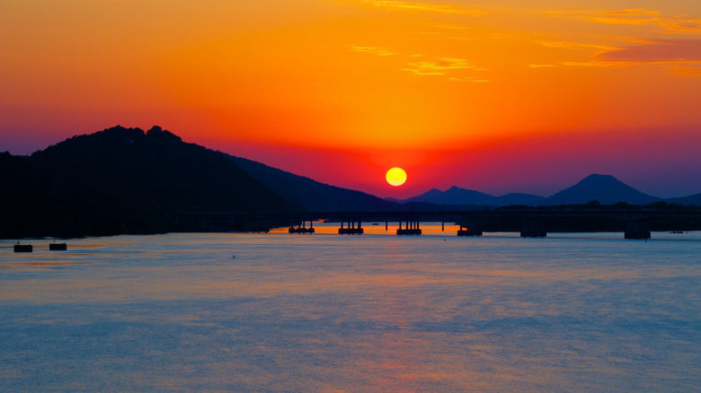 Sunset over river in Arkansas