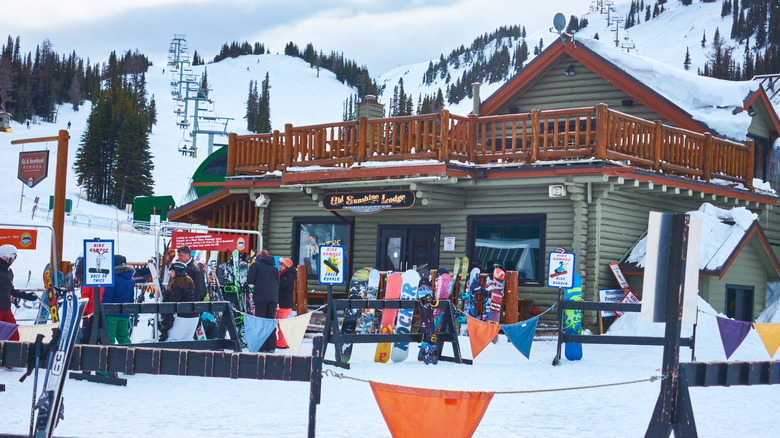 View of the exterior of Sunshine Mountain Lodge in Banff National Park in Canada