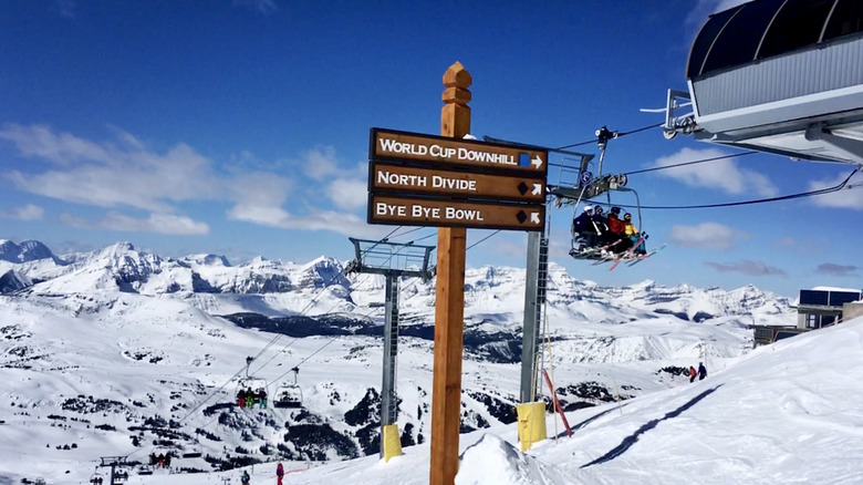 People on a gondola at Sunshine Mountain Lodge in Banff National Park, Canada