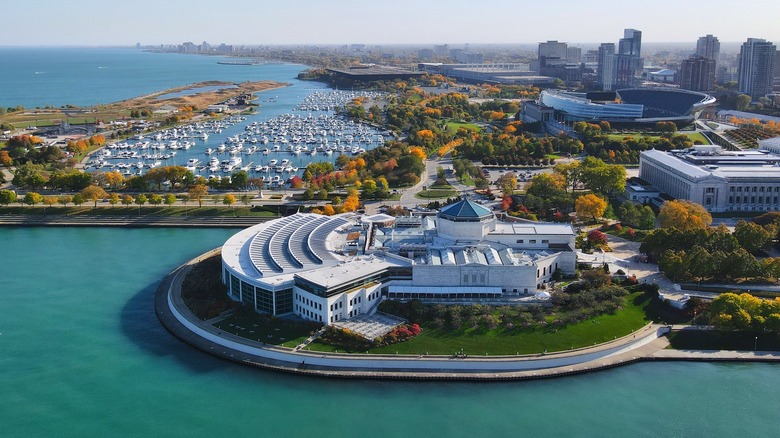 Buildings on round peninsula 