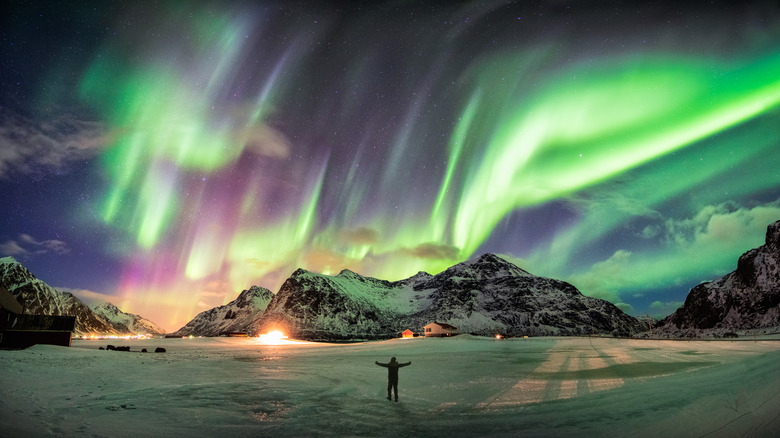 Northern Lights with mountains