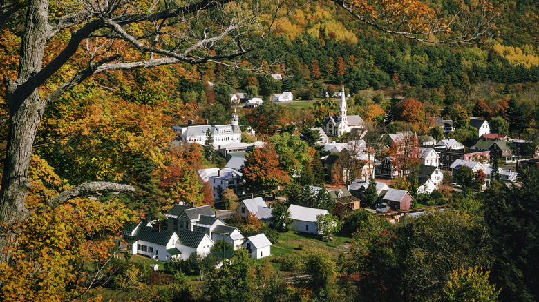 Vermont fall foliage and village