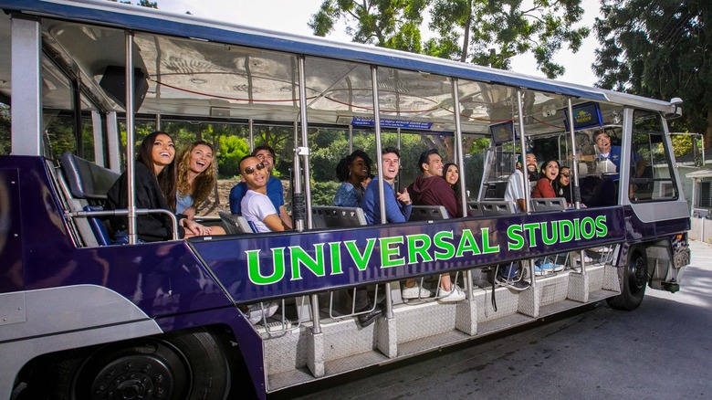 Guests riding Universal Studios tram tour