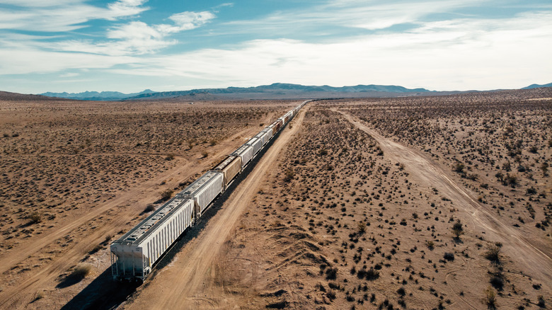 train traveling through desert 