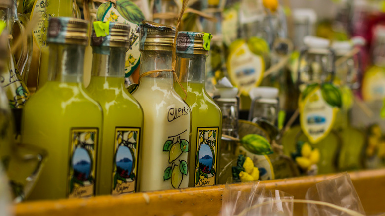Limoncello bottles in souvenir shop