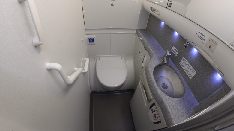 Interior of airplane bathroom