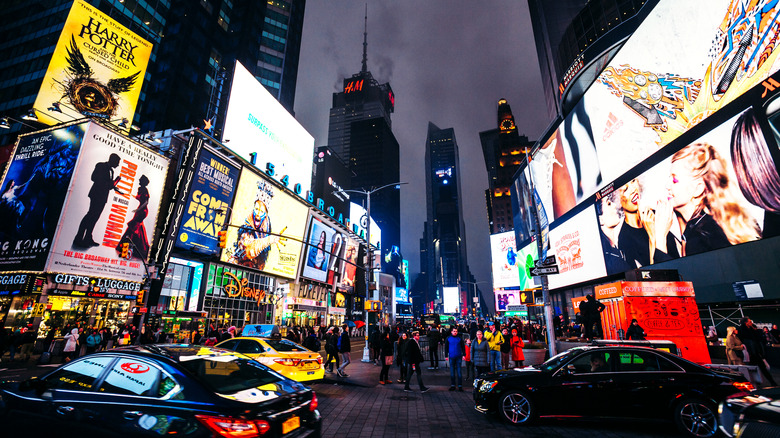 Broadway billboards at night