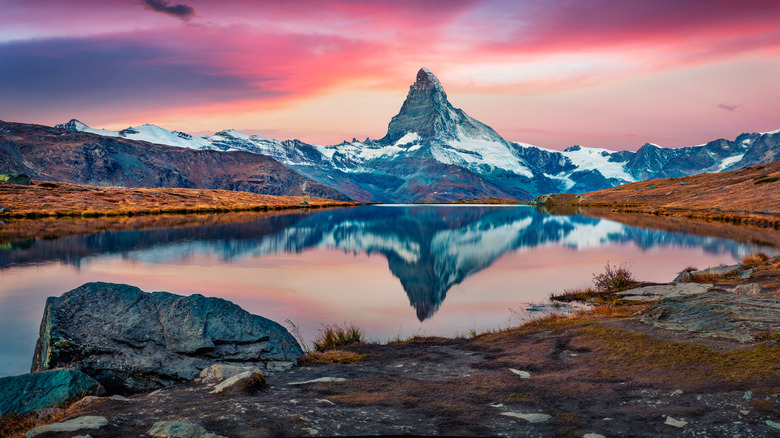 Lake mountain in background