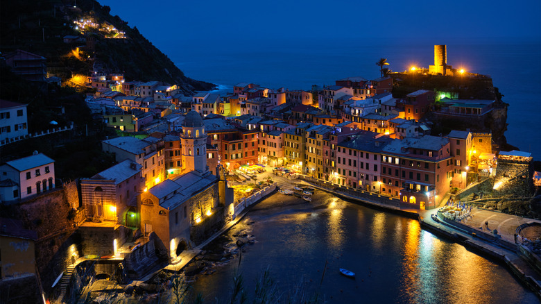 Aerial view of Vernazza at night