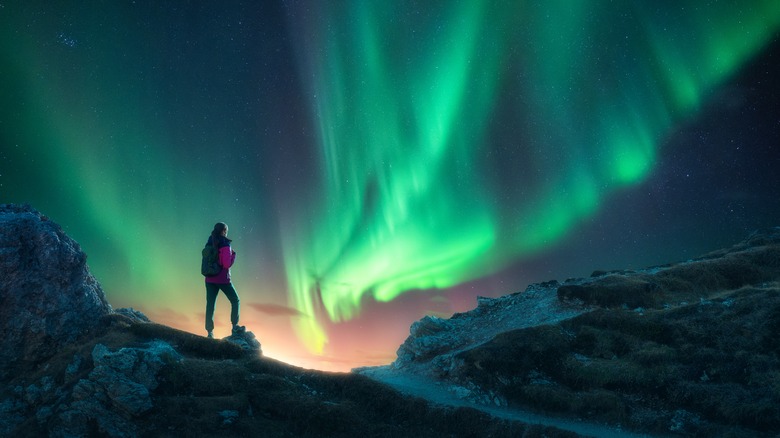 Person standing with Northern Lights