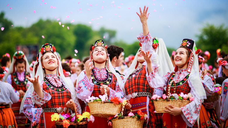 Bulgarian girls traditional costume  