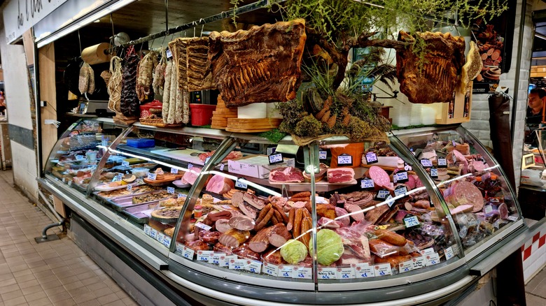 Meat in a glass display