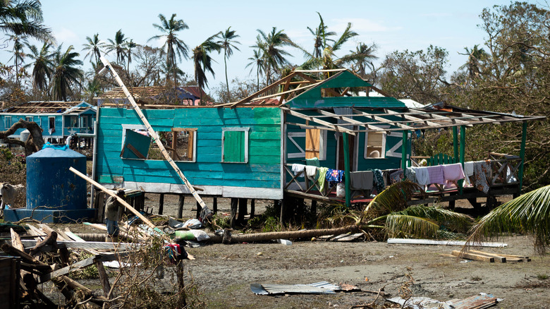 Damaged buildings after Hurricane Eta